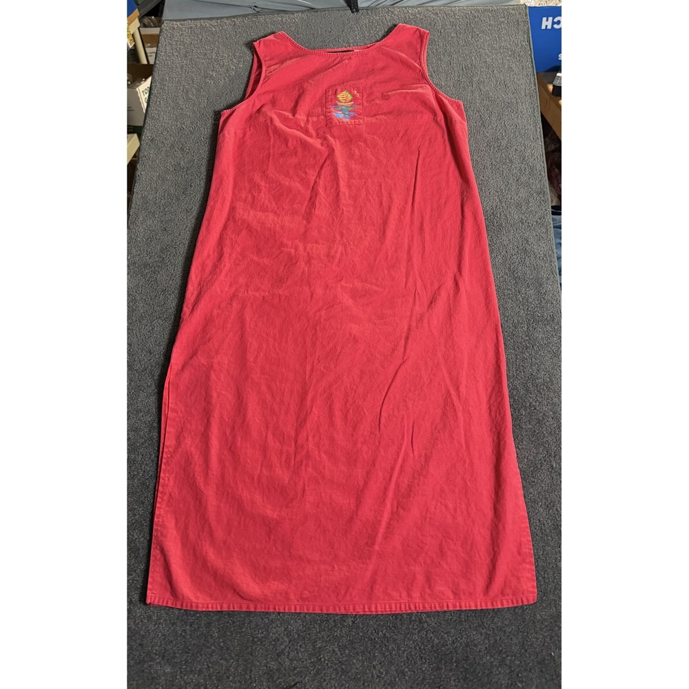 Sag Harbor Dress Red Linen Blend Sleeveless Maxi Sailboat Pocket Size 18